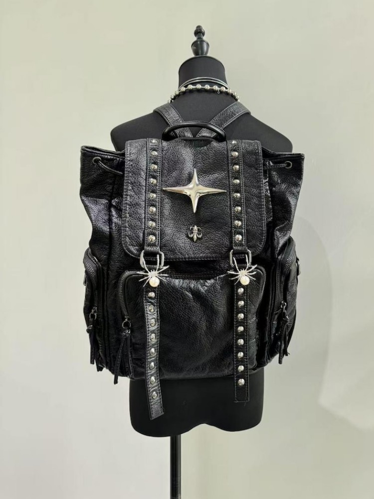 Leather Work Backpack - Gothic Punk PU Leather Shoulder Bag