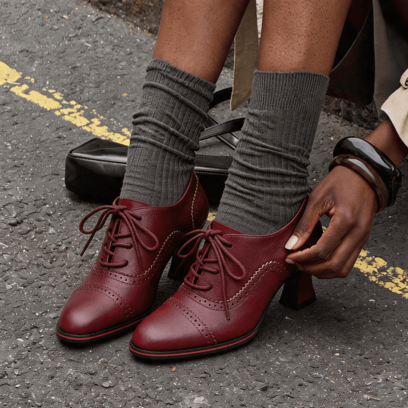 Leather Work Is - Women’s Faux Leather Brogue Oxford Heels
