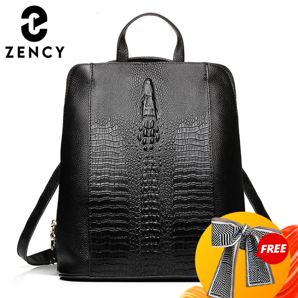Leather Work Backpack - Zency Women's Crocodile Leather Backpack 100%