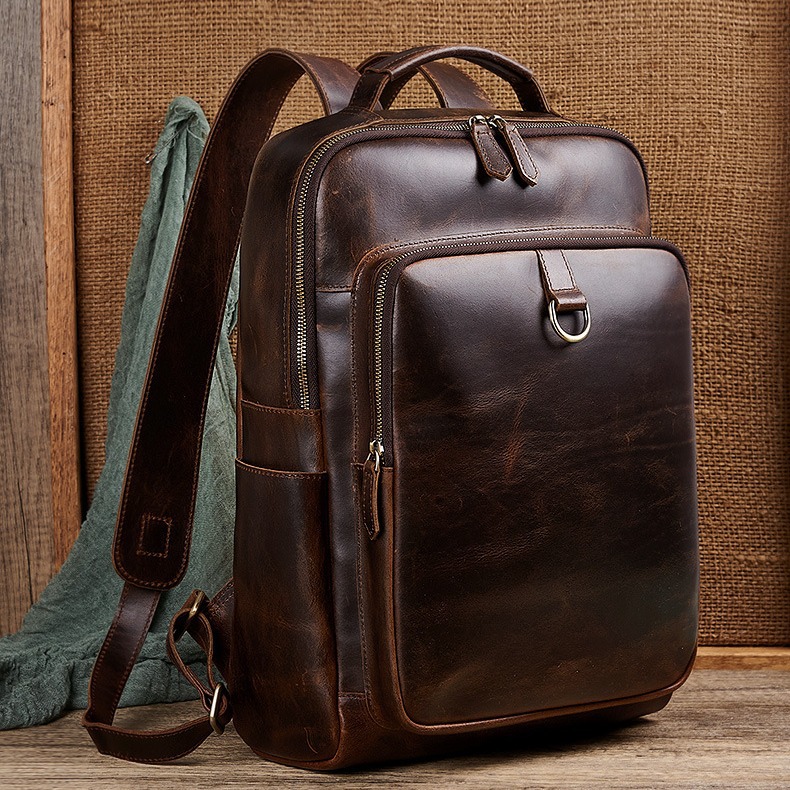 Men's Top Grain Waxed Leather  - Leather Work Backpack 评论和价格