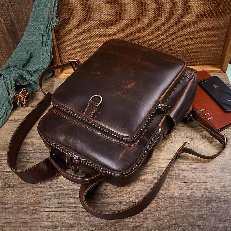 Men's Top Grain Waxed Leather  - Leather Work Backpack 评论和价格