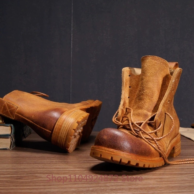 Handmade Retro Desert Boots Me - Leather Work Western 评论和价格