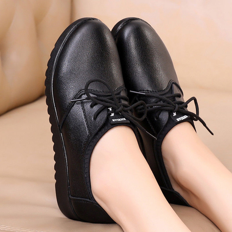 Solid Black Oxford Shoes Woman - Leather Work Oxfords 评论和价格