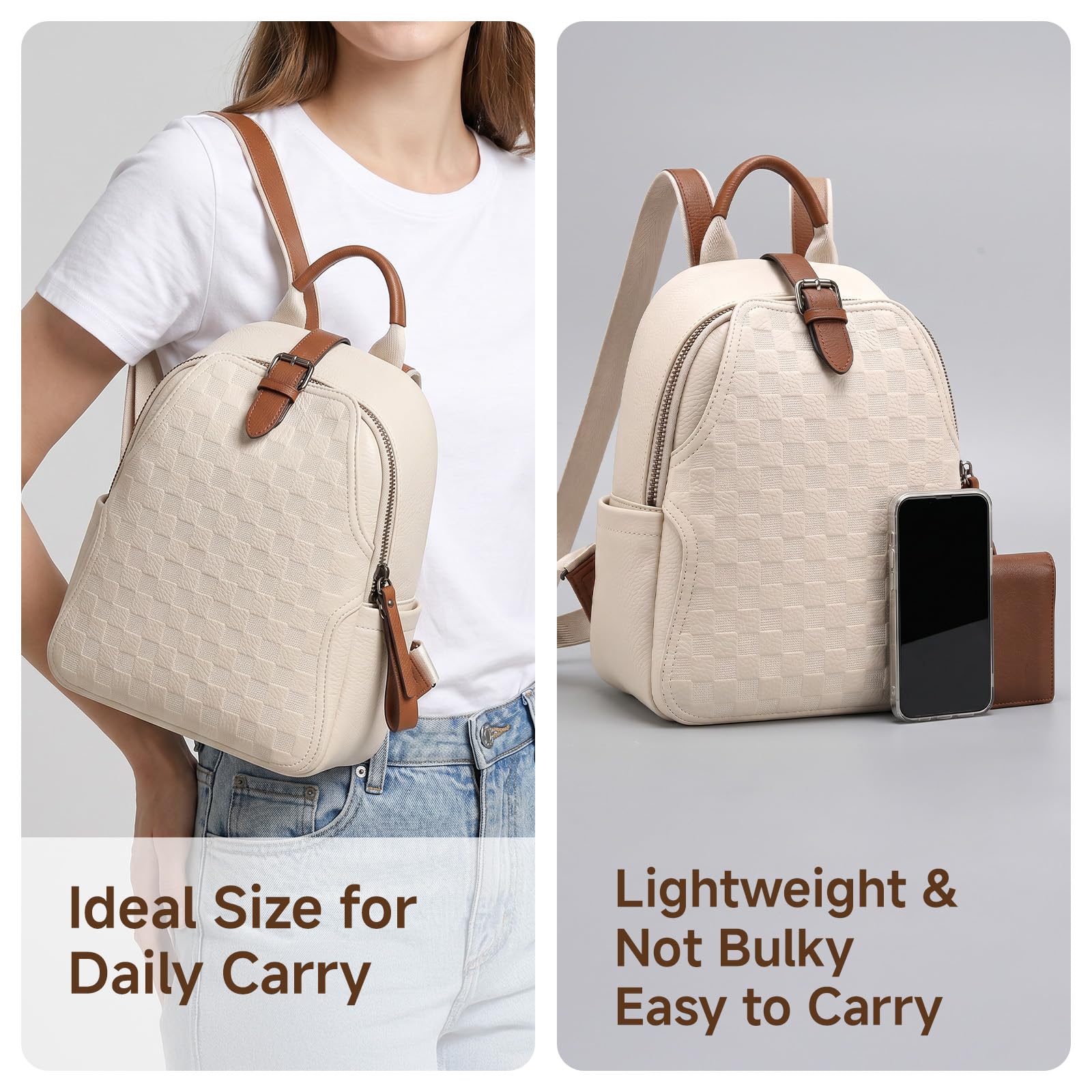 Women Embossed Checkered PU Le - Leather Work Womens Backpack 评论和价格