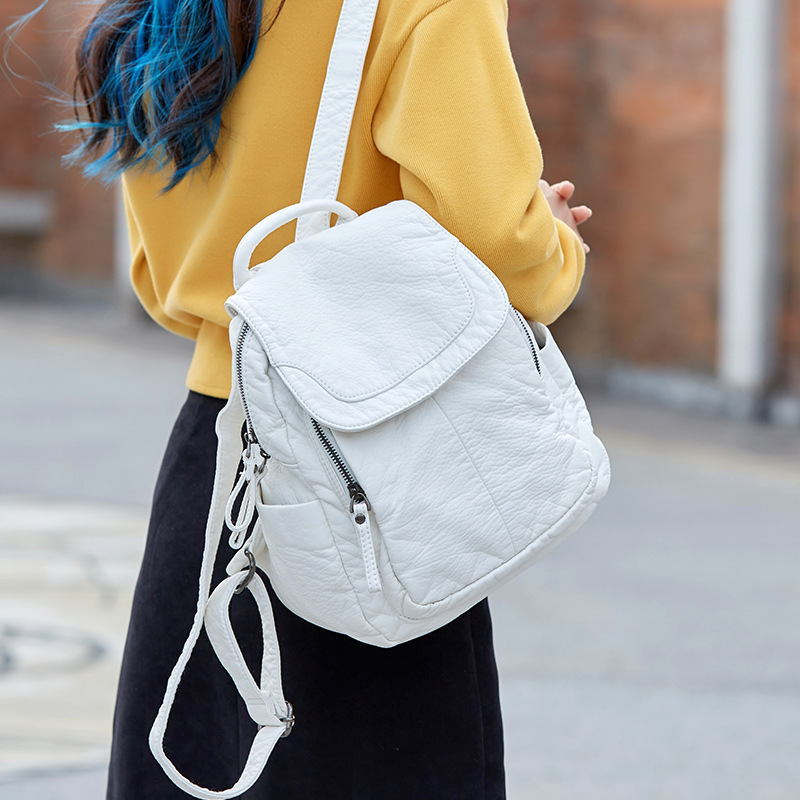 Women's Backpack White Washed  - Leather Work Backpack 评论和价格