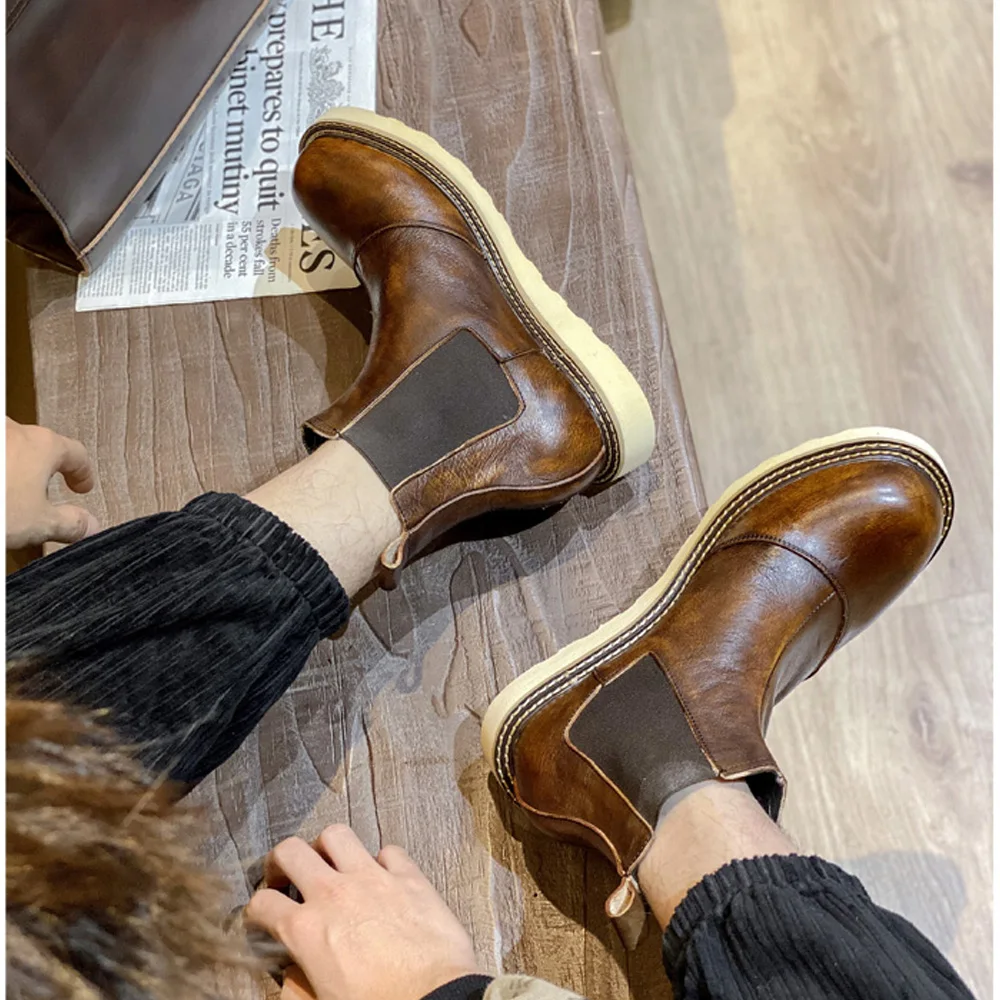 Retro Men's Genuine Leather Ch - Leather Work Oxfords 评论和价格