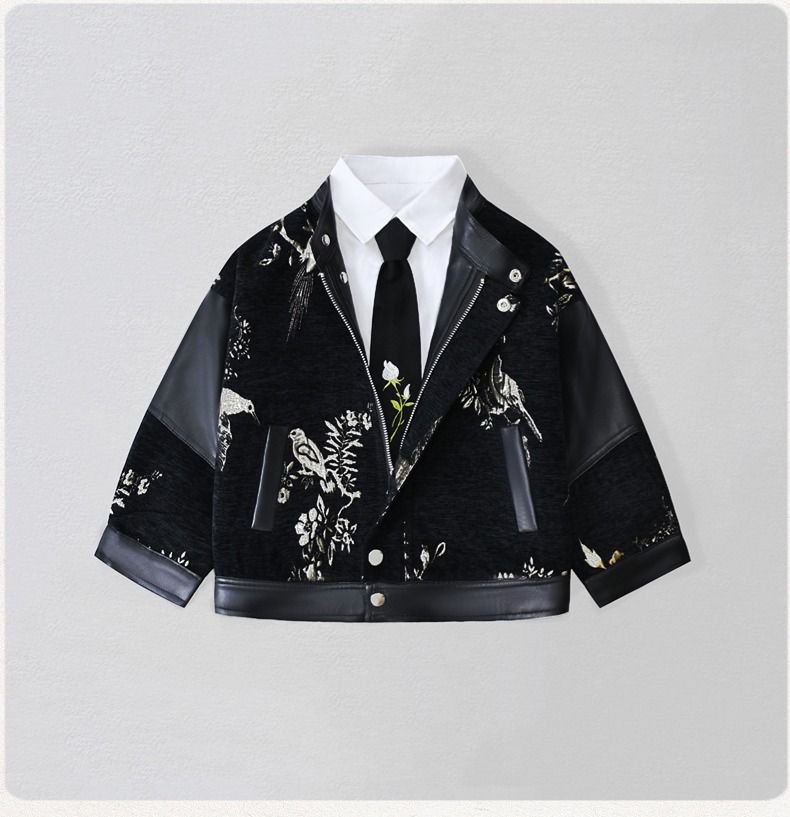 Gentleman Kids Embroidery Moto - Leather Work Jacket 评论和价格