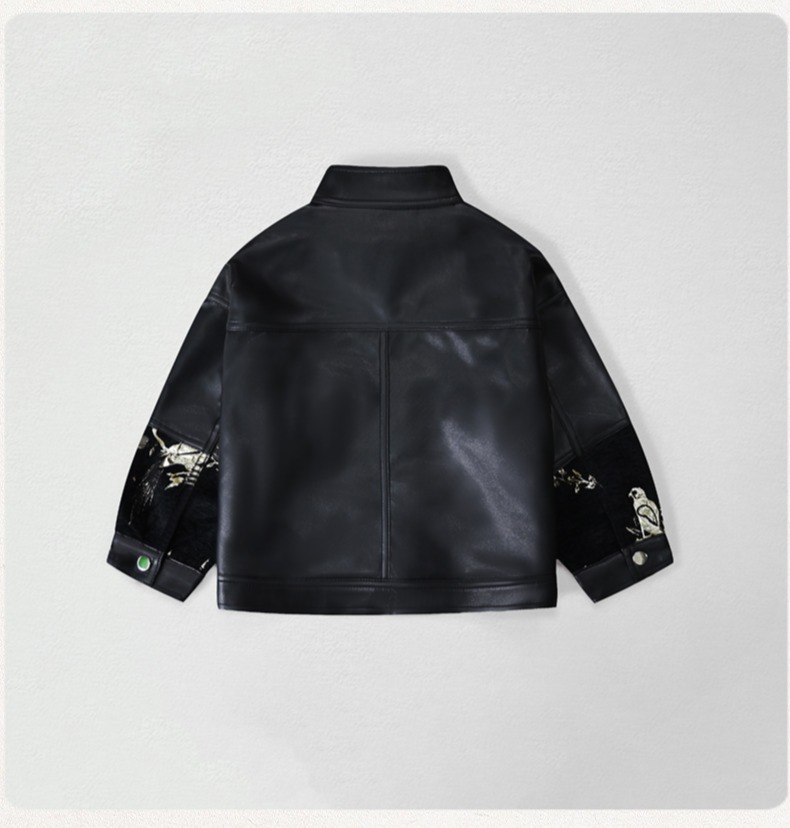 Gentleman Kids Embroidery Moto - Leather Work Jacket 评论和价格