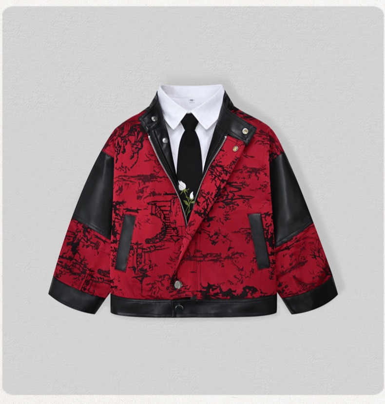Gentleman Kids Embroidery Moto - Leather Work Jacket 评论和价格