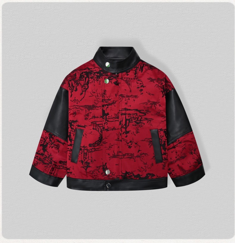 Gentleman Kids Embroidery Moto - Leather Work Jacket 评论和价格