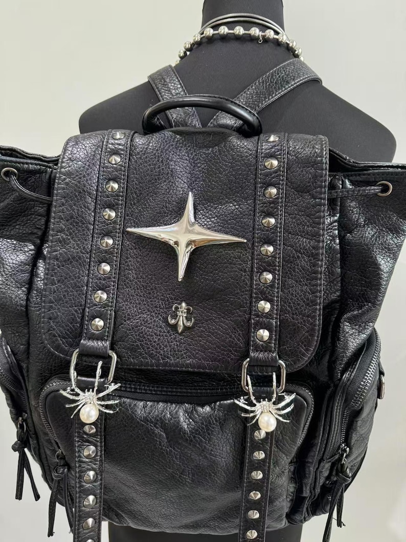 Gothic Punk PU Leather Shoulde - Leather Work Backpack 评论和价格