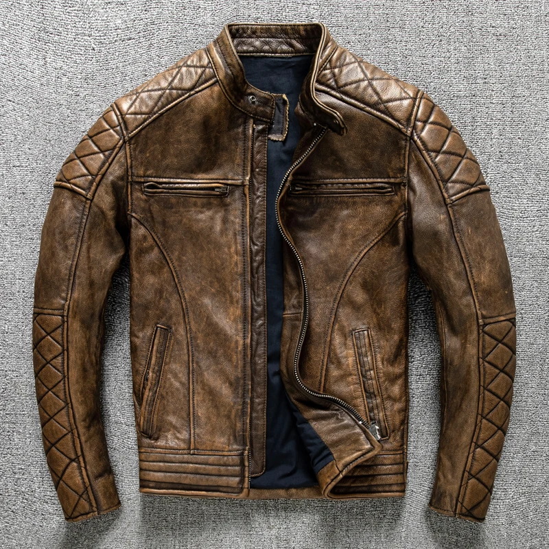 Vintage Men Leather Jacket Yel - Leather Work Jacket 评论和价格