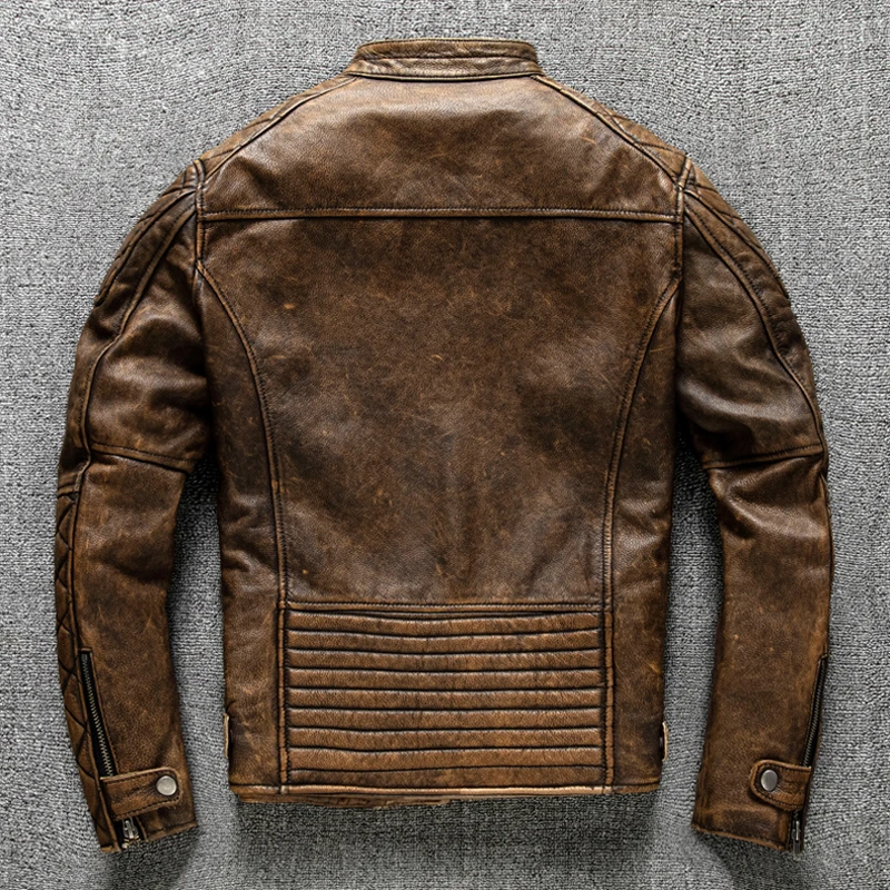 Vintage Men Leather Jacket Yel - Leather Work Jacket 评论和价格