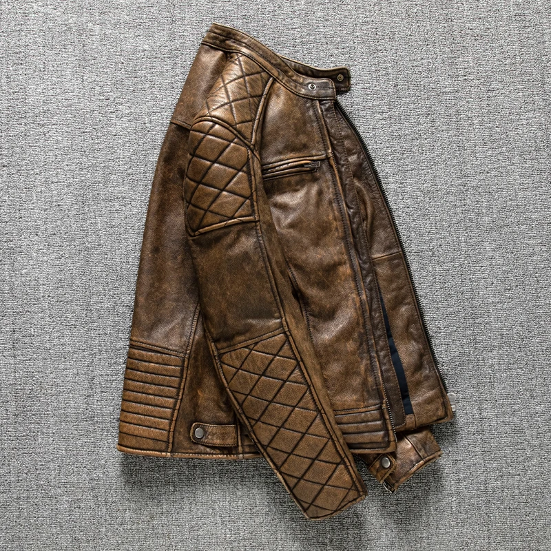 Vintage Men Leather Jacket Yel - Leather Work Jacket 评论和价格