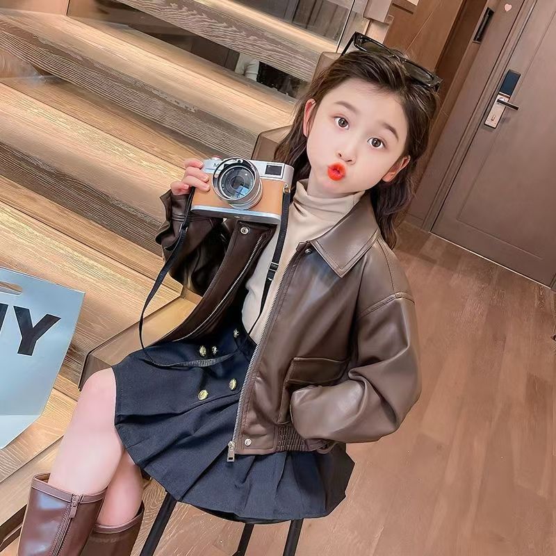 1-14 Years Girls Lapel Short P - Leather Work Jacket 评论和价格