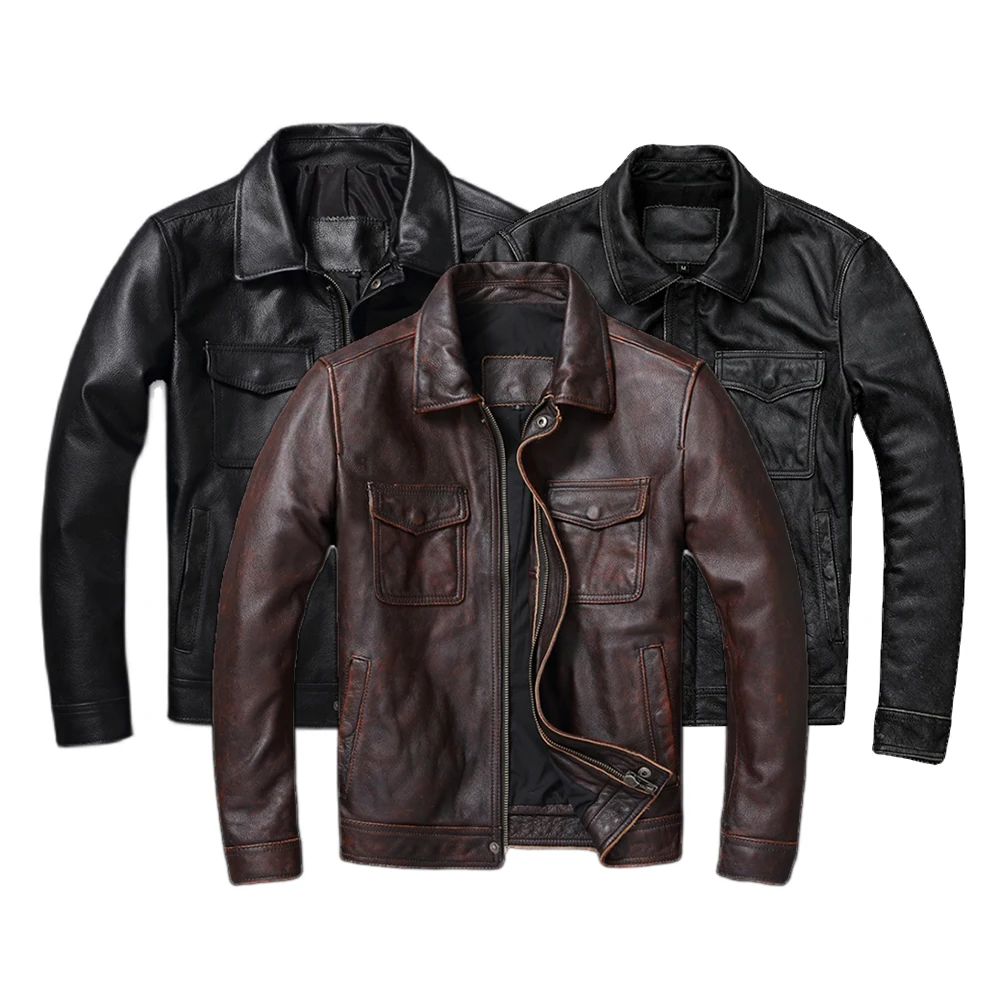 Vintage Brown Red Genuine Leat - Leather Work Jacket 评论和价格