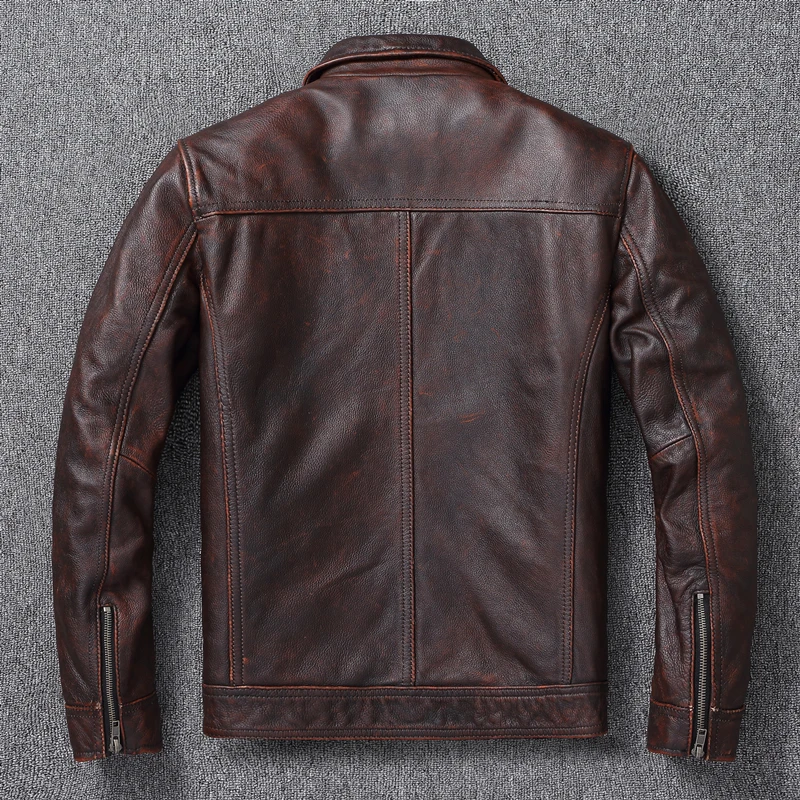 Vintage Brown Red Genuine Leat - Leather Work Jacket 评论和价格