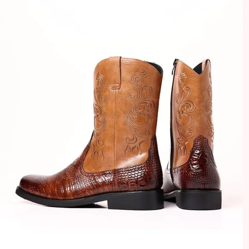 Embroidery Men's Boots Retro C - Leather Work Western 评论和价格