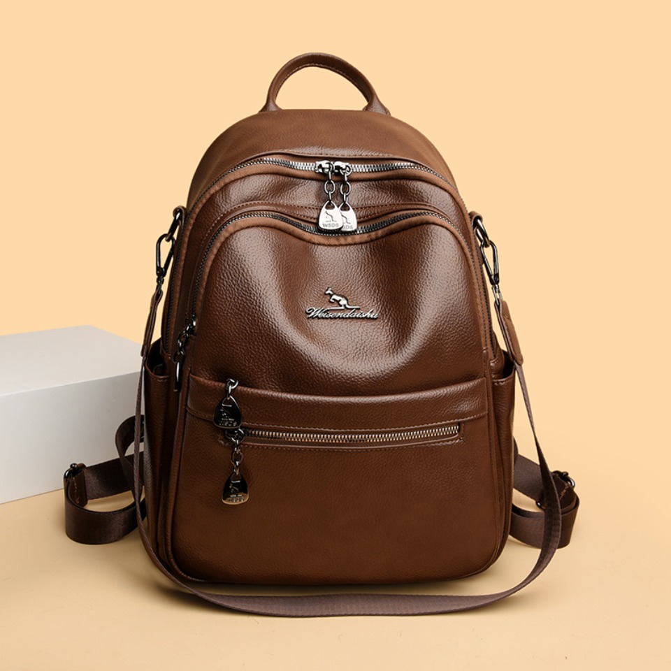Pebbled Leather Texture Backpa - Leather Work Womens Backpack 评论和价格